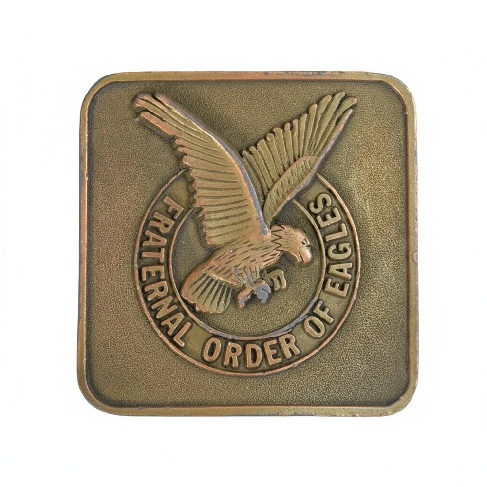 VTG Fraternal Order of Eagles FOE Solid Brass Belt Buckle 950 Emblem 2.5x2.5